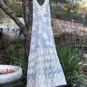 Vintage Ivory Embroidered Lace Sheer Maxi dress